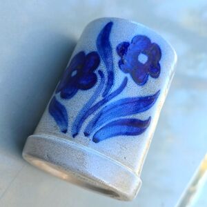 Vintage Gres De La Roche Mug Tankard Salt Glaze Stoneware Belgium Blue Flower